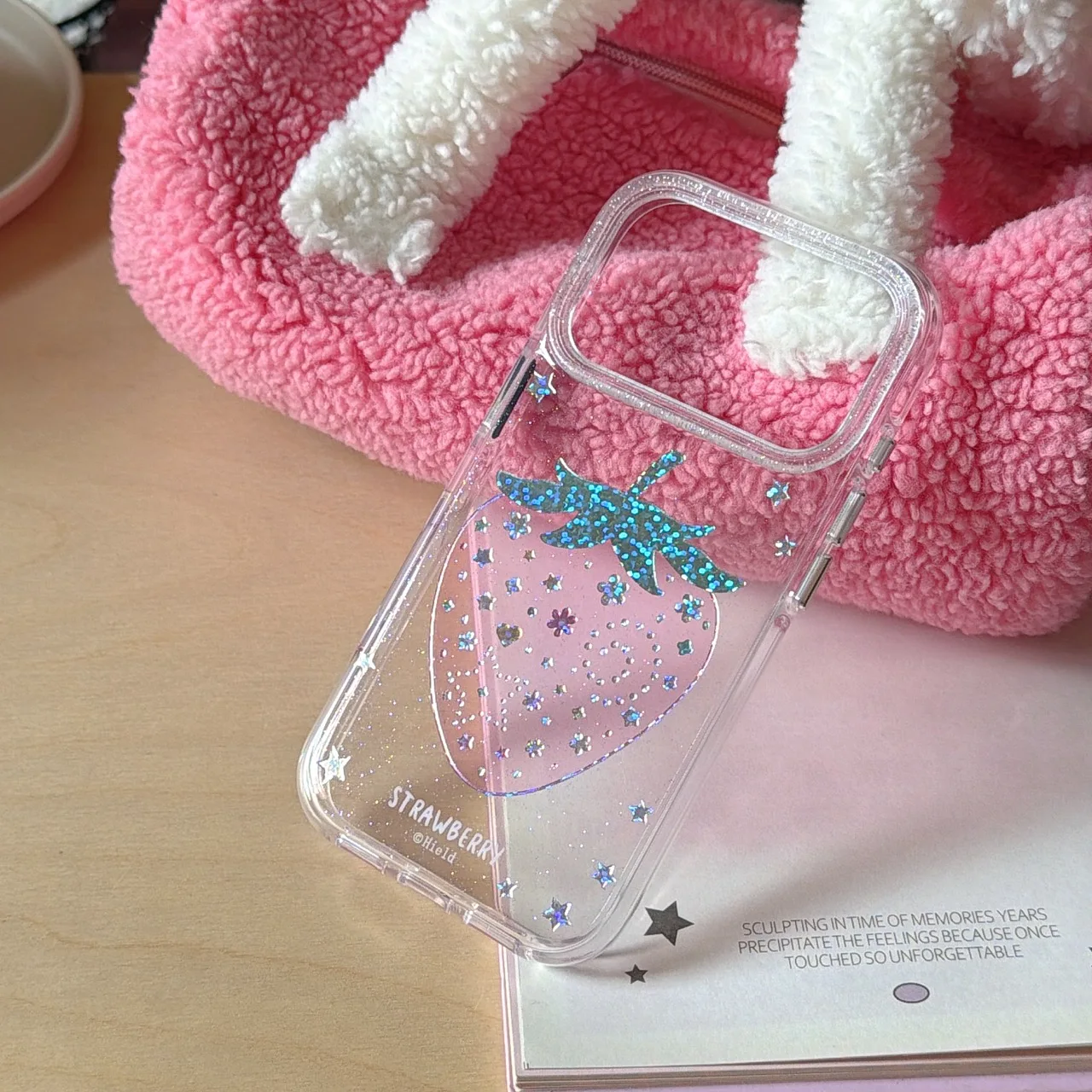 Strawberry Glitter Diamond Pink Transparent Phone Case
