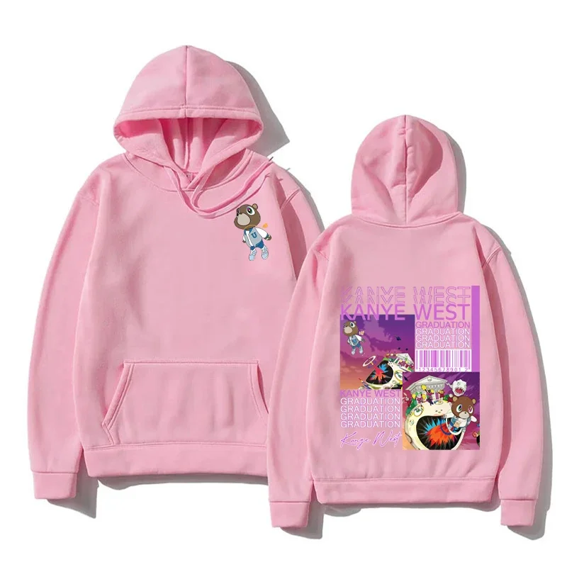 Autumn and Winter Casual Fashion Men Women Sweatshirt Kanye West Graduation Bear Reversible Printed Hooded Sweatshirt 2