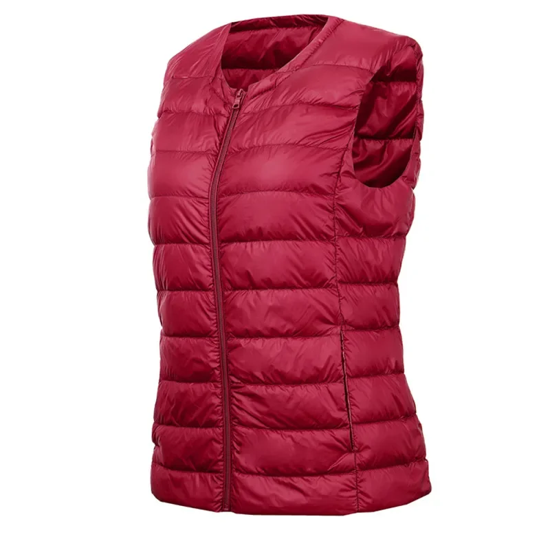 Autumn Winter Women Ultra Light Thin Duck Down Vest Sleeveless O-Neck Zipper Waistcoat Windproof Puffer Female Quilted Jackets - 5