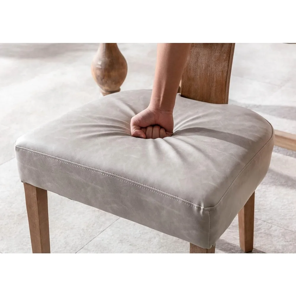 upholstered dining chairs with wood legs, pu mid-century modern faux leather padded dining chairs with curved open back for din