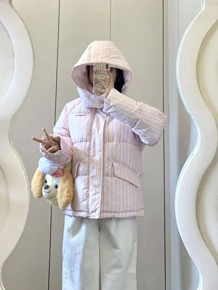 2025 Winter New Hooded Jacket Korean Loose Warm Thick Cotton Coat Women Printing Overcoat Quilted Coat Women Long Parkas Outwear