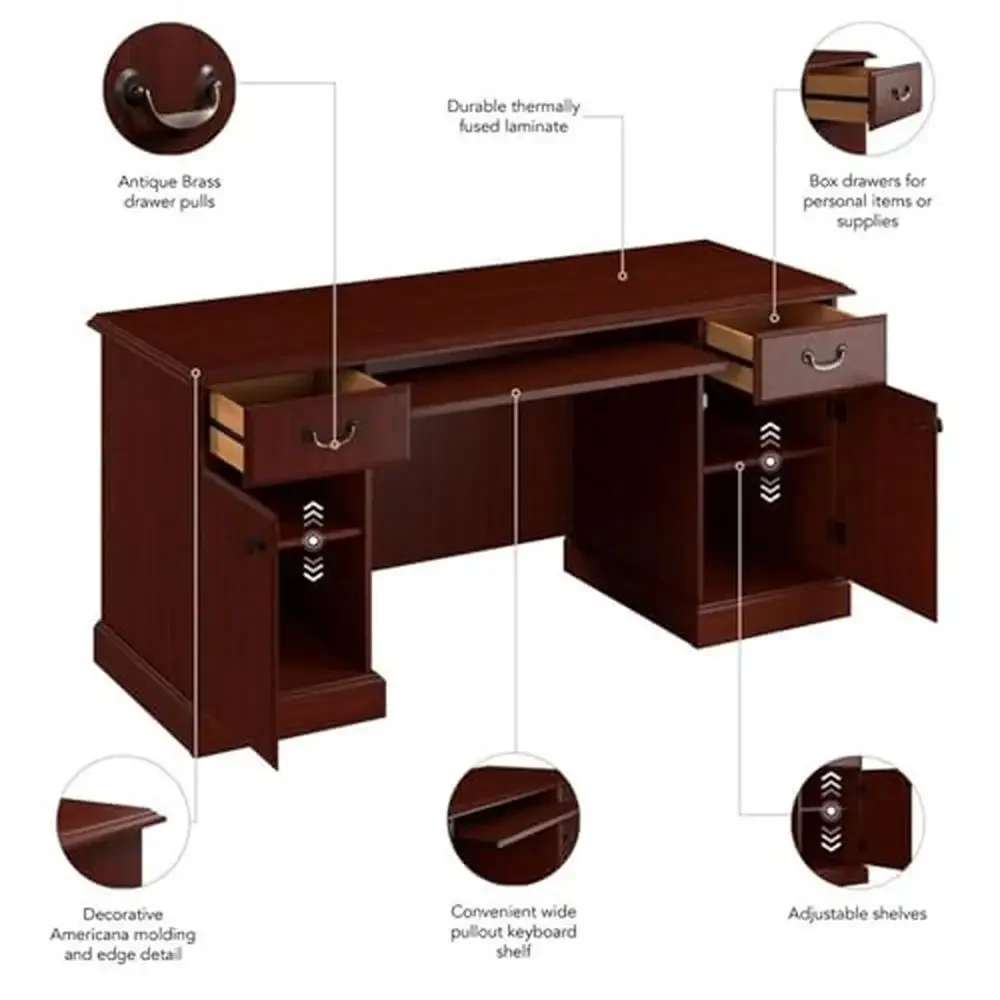 Arlington Computer Desk Storage Keyboard Tray Harvest Cherry Traditional Workspace Professional Office Durable Thermally Fused