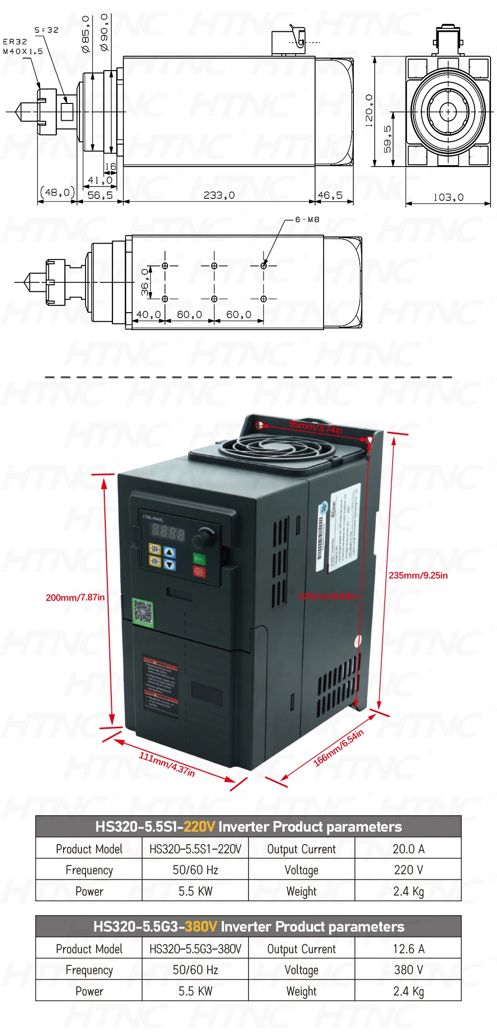 6Kw Spindle Motor Kit For wood aluminium soft metal 300hz 18000rpm 5500w VFD AC3