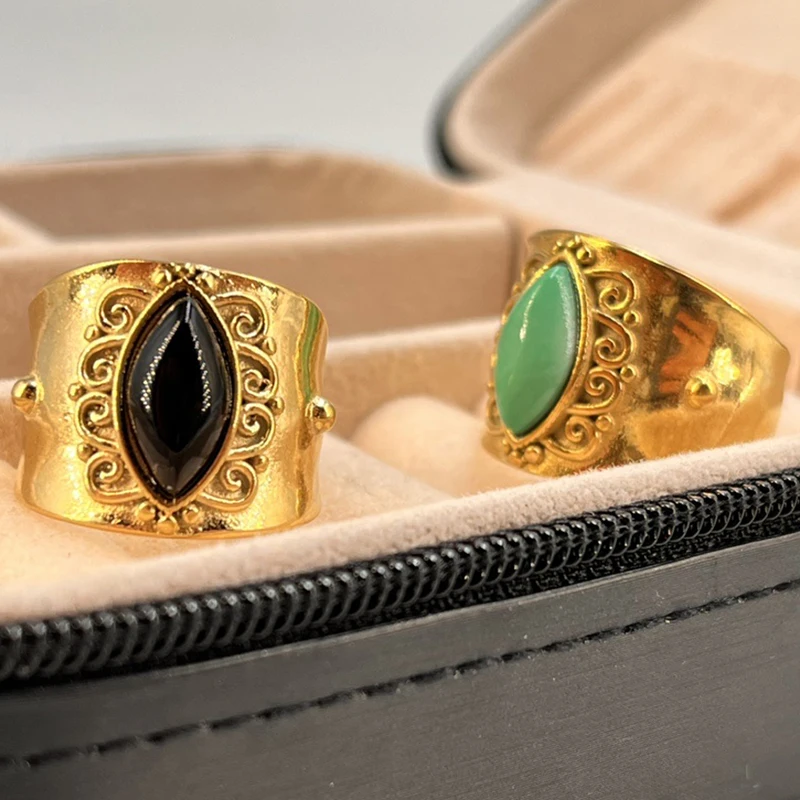 ヴィンテージフラワーターコイズ天然石,ラージオープンリング