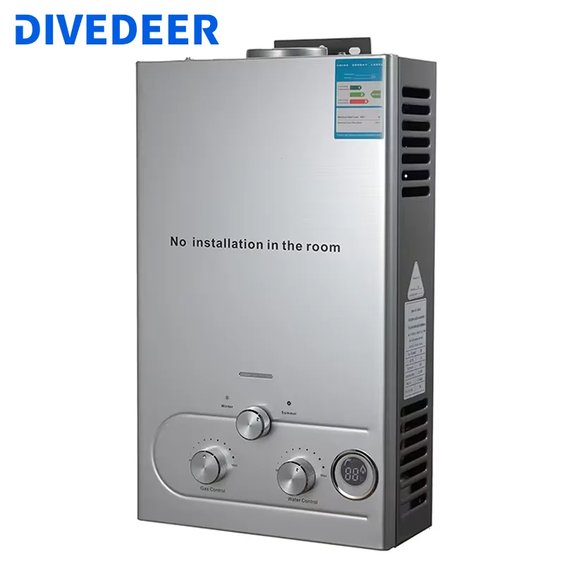 DIVEDEER Stainless Steel Wall-mounted LPG Water Heater 6L/8L/10L/12L/16L/18L Automatic Quick Burning Hot Copper Water Tank