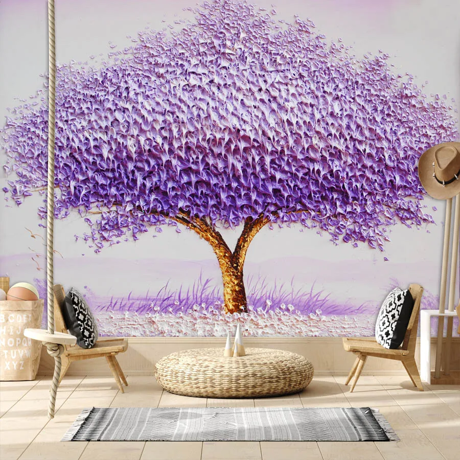 

Waterproof Peel and Stick Wallpapers Accept for Living Room Bedroom Walls Papers Home Decor Purple Tree Romantic TV Mural PrintS