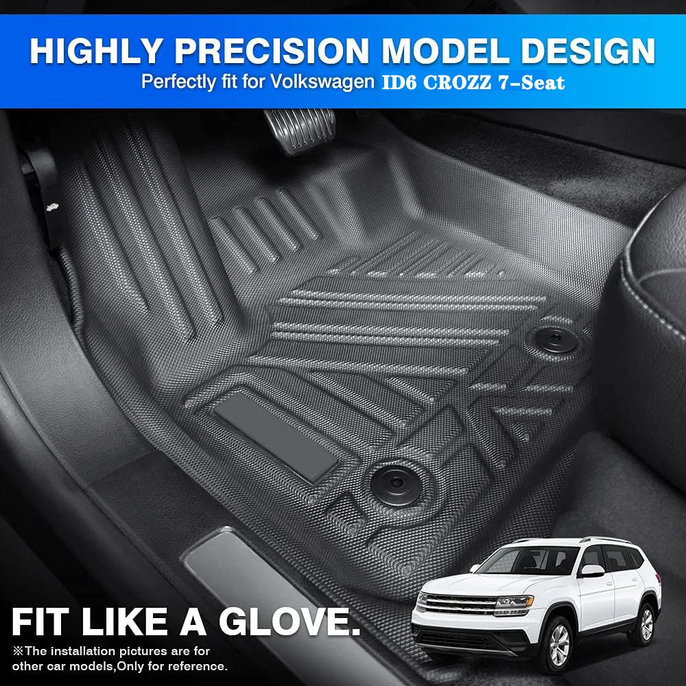For Volkswagen ID.6 Crozz-7-seats TPE Floor Mats, VW ID.6 Crozz Trunk Mats Cargo Liner Full Set Non-Slip Odourless
