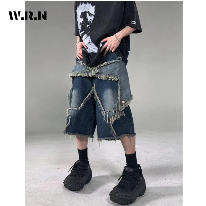 

Harajuku High Waist Tassels Wide Leg Trashy 2000S Blue Denim Shorts Women's Fashion Casual Loose Fit Y2K Street Baggy Short