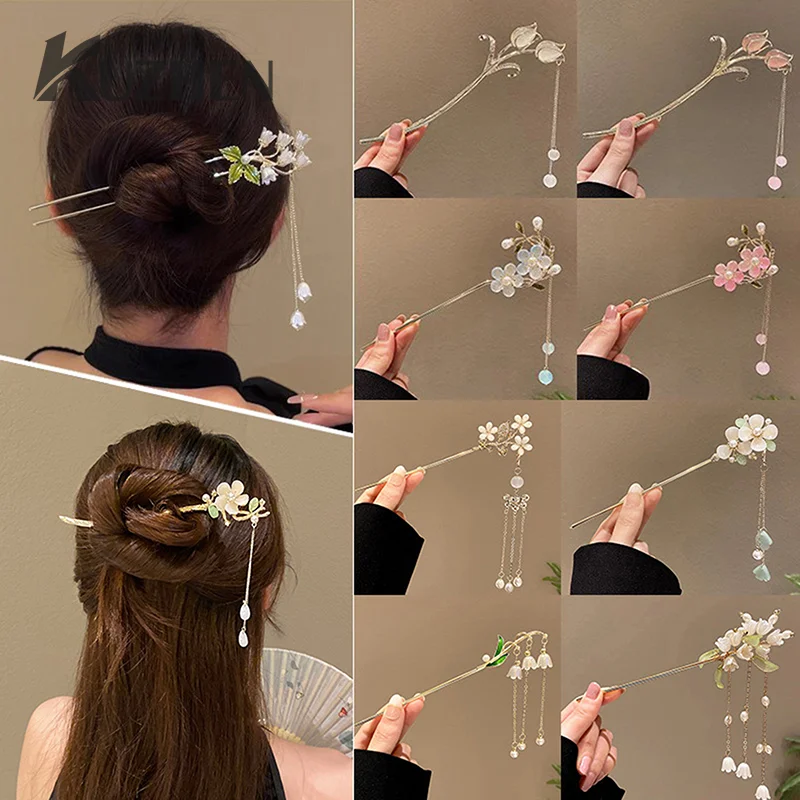 

Vintage Chinese Style Flower Fringe Hair Sticks Fashion Metal Hairpin Hair Stick Hair Ornament Jewelry Cheongsam Accessories