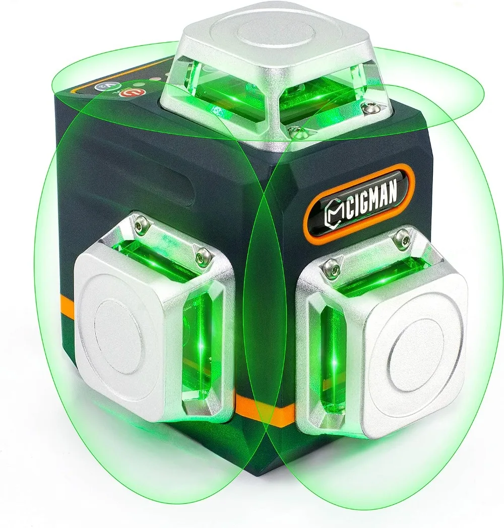 

CIGMAN Laser Level Self Leveling 3x360° 3D Green Cross Line for Construction and Picture Hanging, Rechargeable Battery