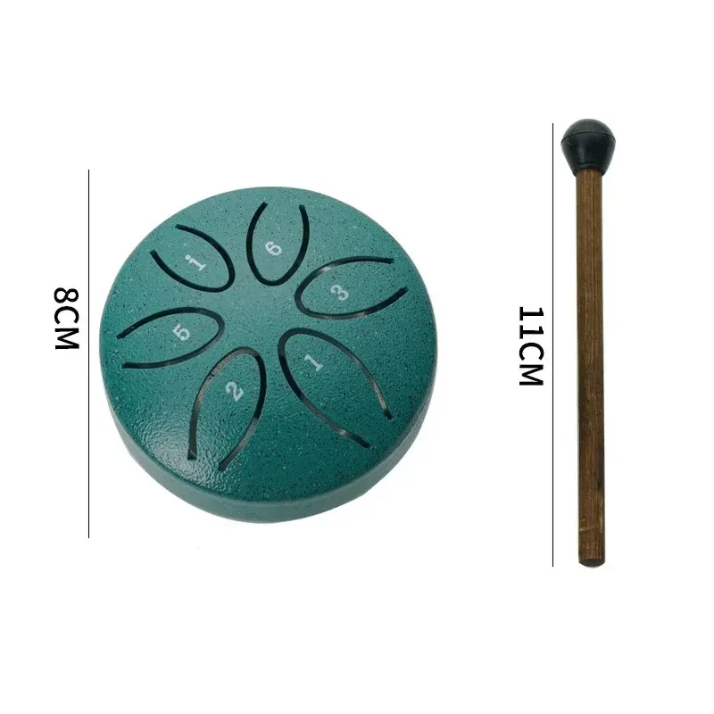 3-inch 6-tone Steel Tongue Drum Outdoor Rain Drum Instrument Mini Hand Drum with Drumstick Percussion Accessories Music