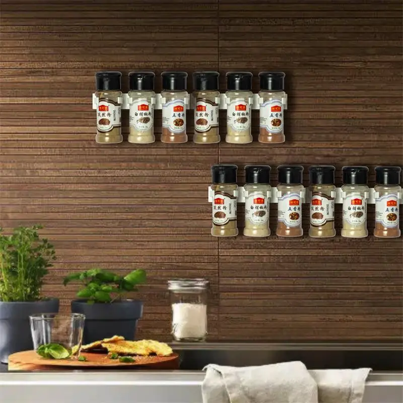 2pcs Kitchen Storage Rack Grey Plastic Kitchen Jar Rack Wall-Mounted Adhesive for Seasoning Bottles