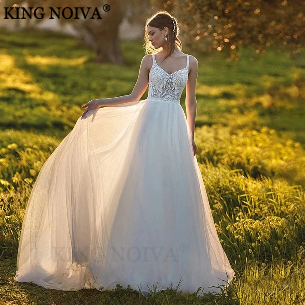 

KING Charming Spaghetti Straps A-Line Wedding Dresses For Women 2024 Applique Floor Length Beautiful Bride Gown Vestido De Novia