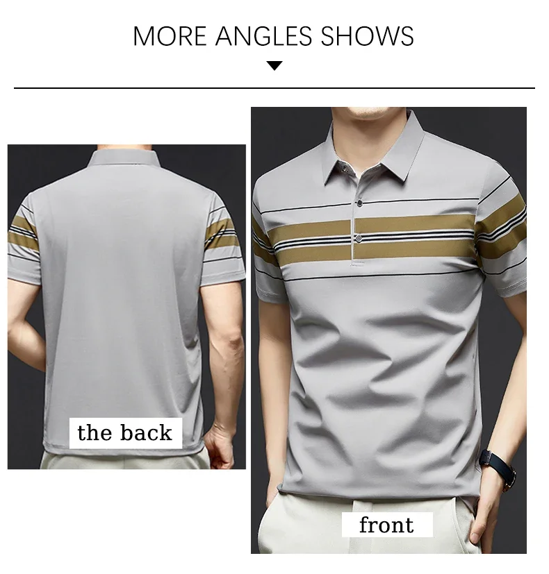 BROWON Brand 2025 Summer Men Polo Shirt Short Sleeve Lapel Collared Smart Casual Striped Office Polo Tops Tees for Men 12 S5ad10cf20a4641cbba35f2f3f5777021S