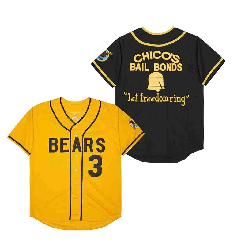 

Men Kids Baseball Jerseys The Bad News Bears 3 Leak Sewing Embroidery High Quality Sports Outdoor Yellow Black 2023 New