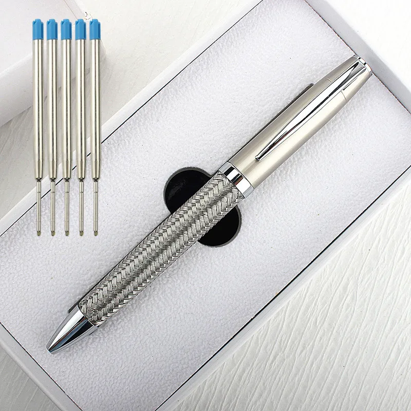 High Quality Steel Wire Weaving Stainless Steel Business Office Medium Nib Ballpoint Pen New