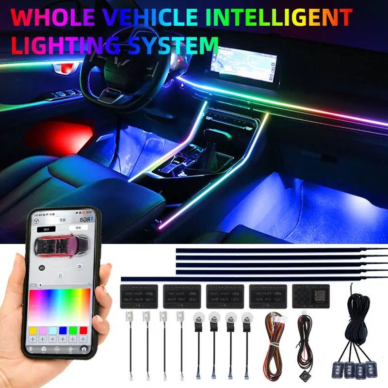 車の室内灯,18in 1アンビエントライト,RGB装飾ライト