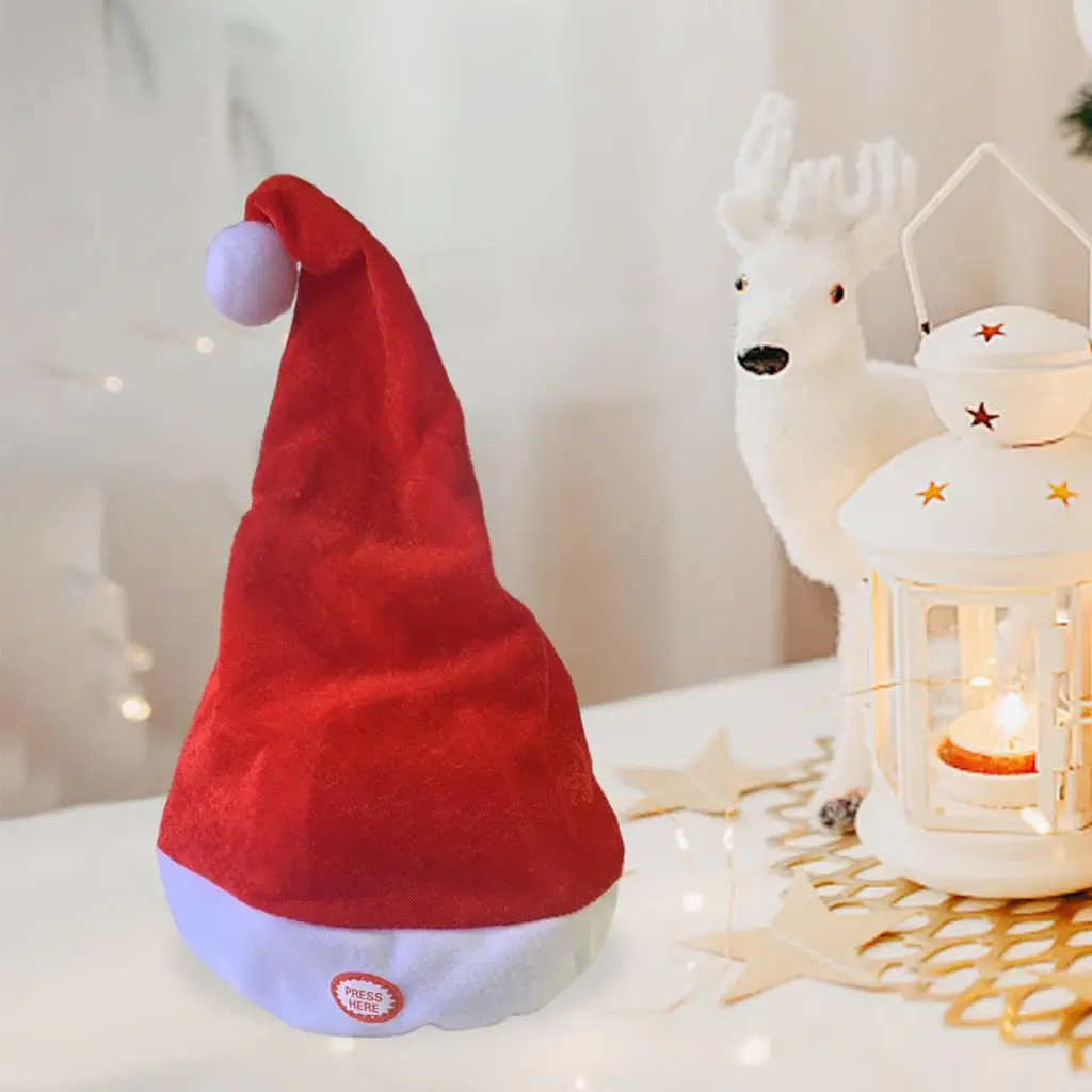 Singing Dancing Santa Hats Decoration Music Swing Red White Plush Xmas Holiday Hat for Adults