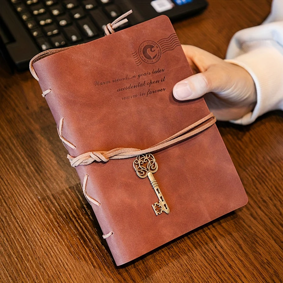 מחברת עתיקה עם רצועה ותליון, עמודים פנימיים נשלפים, מחברת יומן מעור PU, תוכנית יומן ציוד לבית הספר