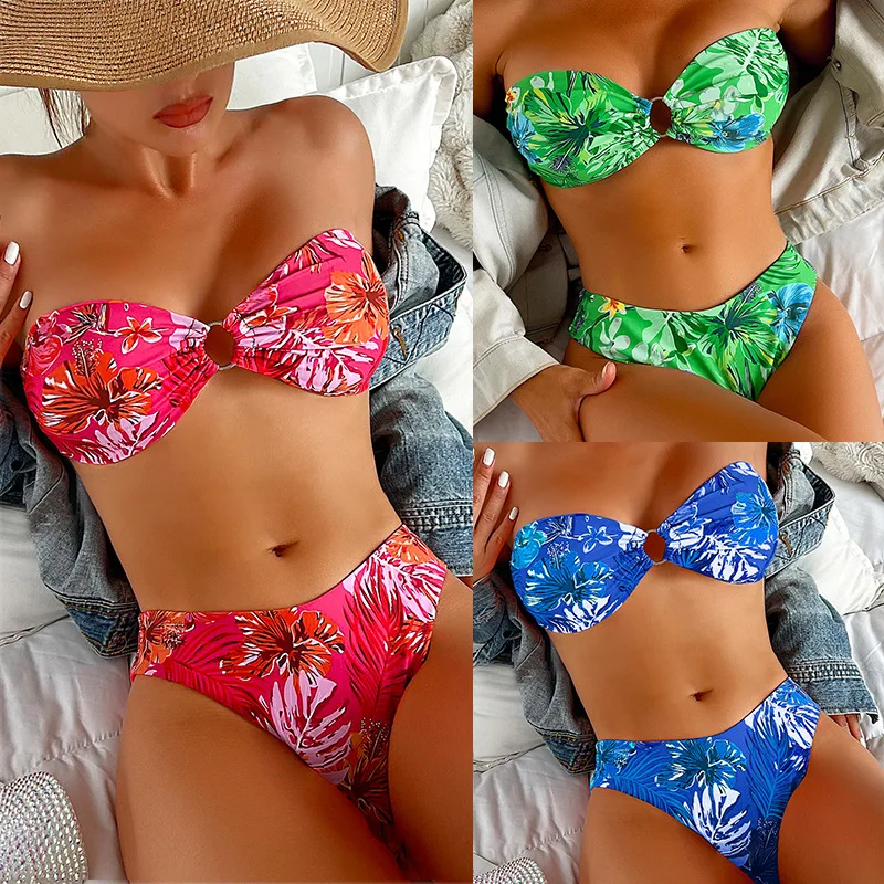 

Bandeau Bikini Set for Women, Sexy High Cut Swimsuits, Thong Swimwear, Strapless, Brazilian Bikini, Bathing Suit, 2023