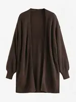 ZAFUL Women's Daily Solid Color Long Sleeve Drop Shoulder Loose Pointelle Knit Open Placket Slouchy Longline Layering Cardigan 1