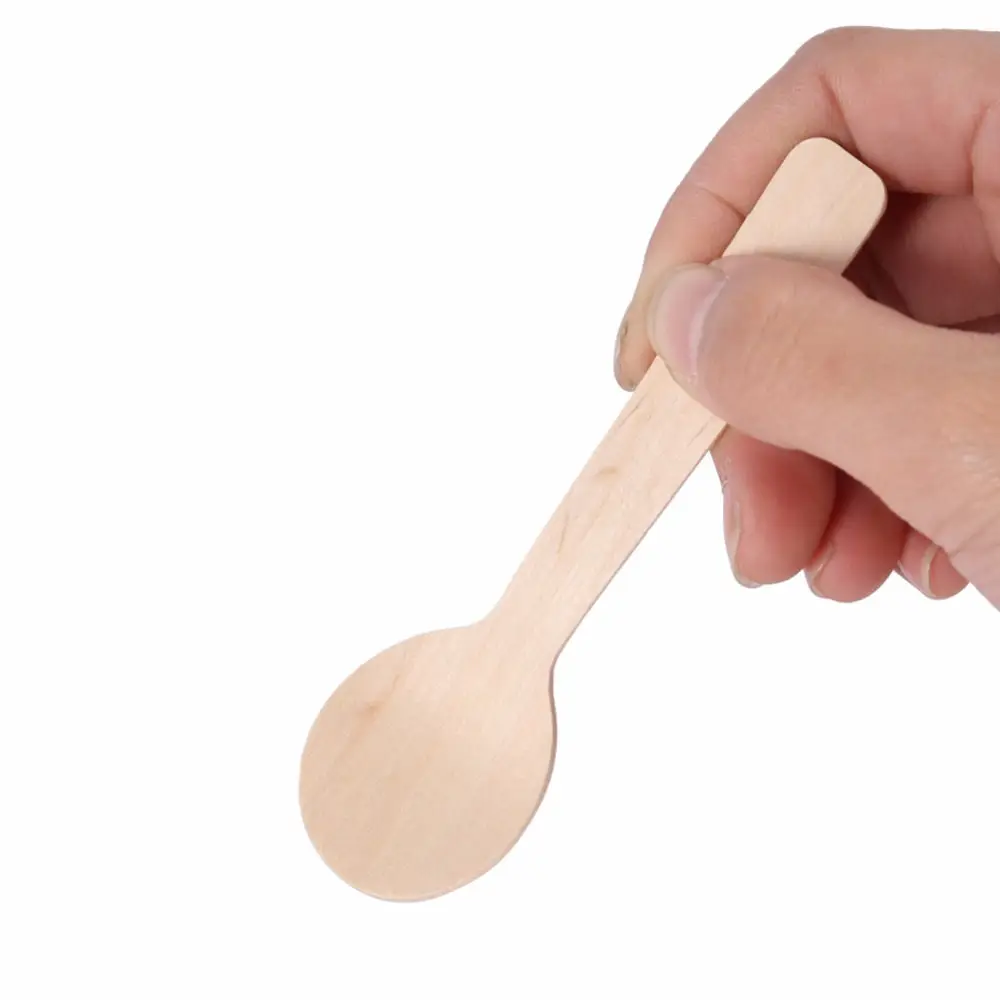 100pcs Mini Disposable Wooden Spoon Ice Cream Western Wedding Party Tableware Dessert Scoop