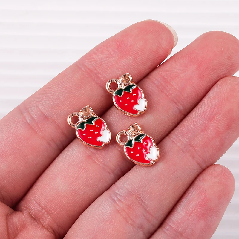 10 Stück Mix Emaille Früchte Charms Kirsche Ananas Apfel Pfirsich Anhänger für Halskette Ohrring Armband DIY Schmuckherstellung Zubehör – Detail 6
