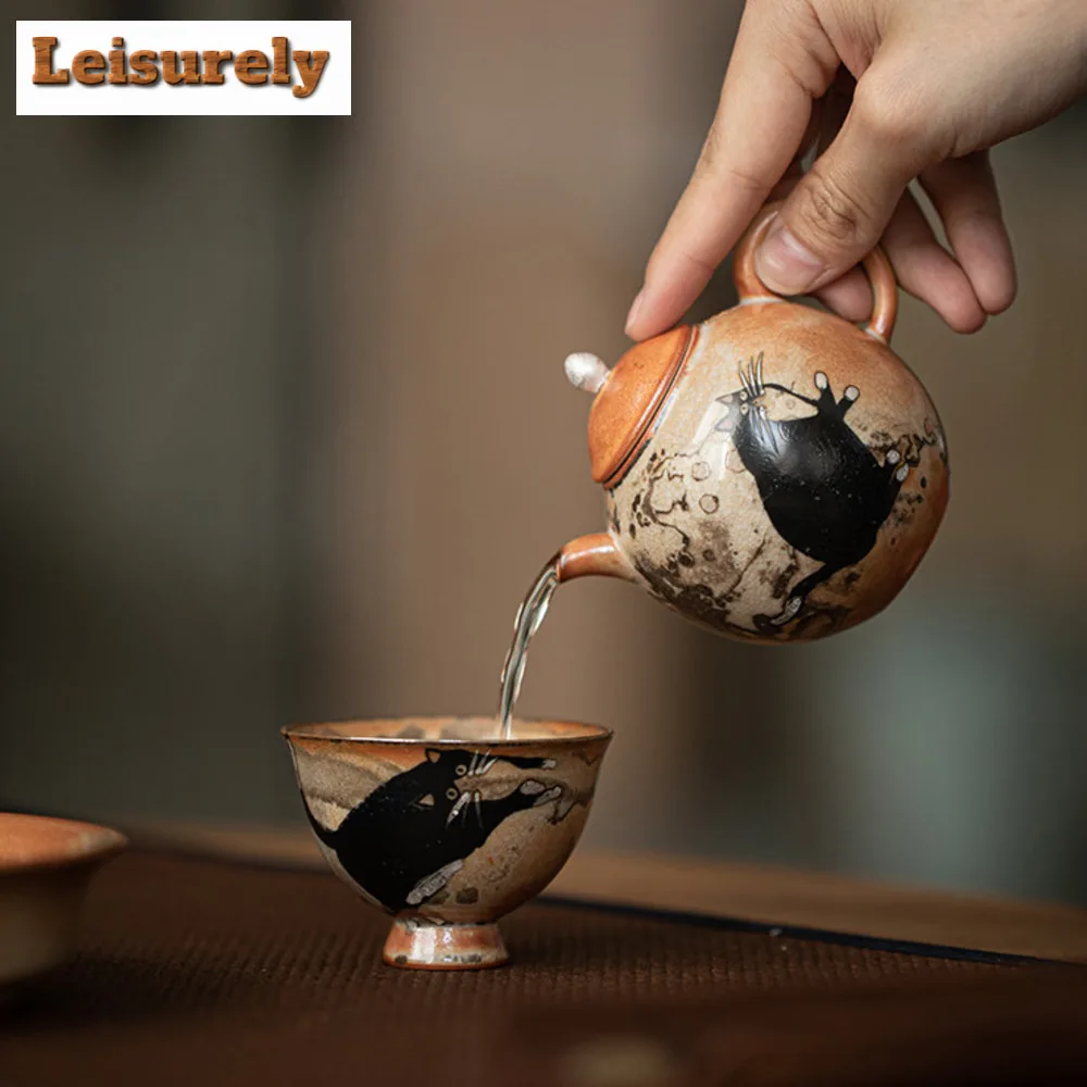 100ml Hand Painted Cat Teapot Retrogilded Silver Filter Pomegranate Pot Tea Maker Kettle Kung Fu Tea Cafes Supplies Ornaments