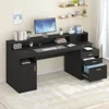 Computer Desk with 3 Drawer Storage Shelves, Home Office Desk with File Drawer Cabinet, Writing Study Table with Long Monitor 1