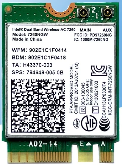 

NEW For Intel Dual Band AC 7260 7260AC 7260NGW 867Mbps WiFi Bluetooth 4.0 NGFF M.2 Wireless Card 802.11ac 2.4G/ 5.0GHz