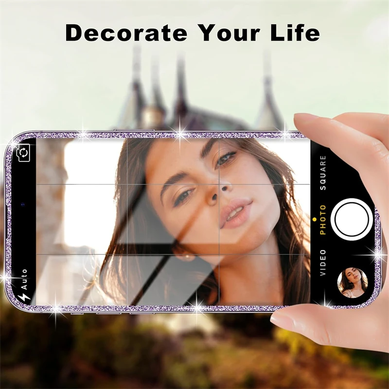 2PCS Bling Glitter Edge Tempered Glass Screen Protector Film Cover