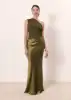 Robe longue élégante asymétrique en satin patchwork pour femme, sans manches, froncée, ajustée, pour invitées de mariage et soirées 2026