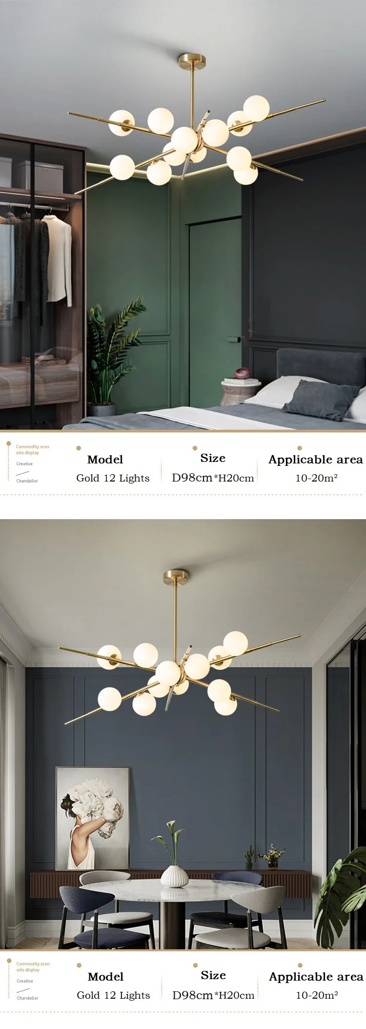 Description Picture 4 of itemNordic LED Glass Ball Chandeliers Home Decor Indoor Pendant Lights Hanging Light For Living Dining Room Ceiling Mounted Lustre