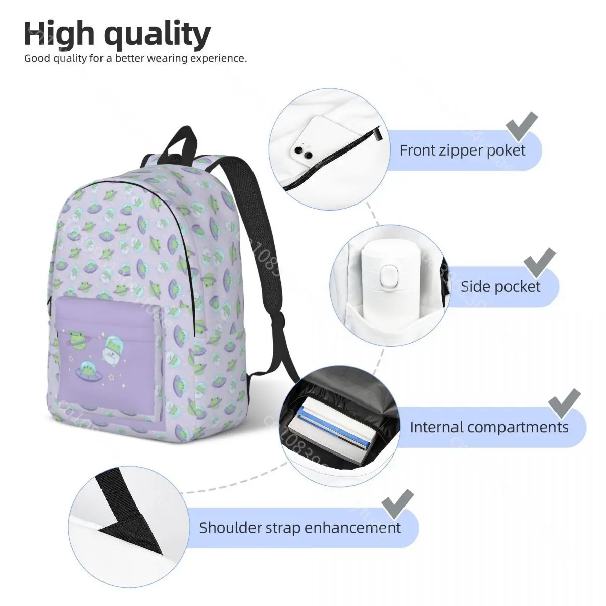 Cute Cosmic Frogs Backpack Space Animals Fun Backpacks Female Xmas Gift Outdoor Style Print School Bags Designer Rucksack