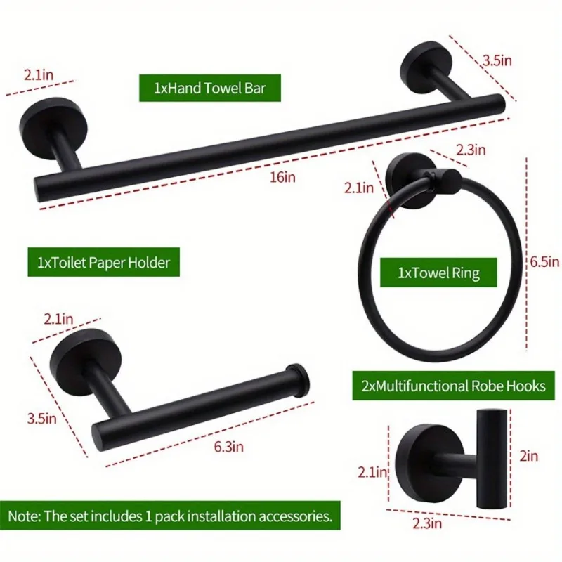 Description Picture 4 of item5 Piece Bathroom Hardware Set, Bathroom Accessory Set, Thickened Stainless Steel Set, Wall Mounted Towel Rack for Bathroom