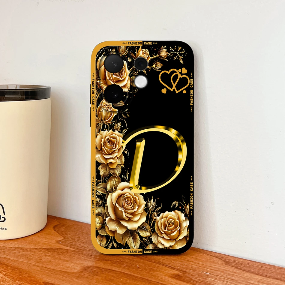 Fashionable Rose Letters Soft Liquid Silicone Phone Case with Camera Coverage and Anti-Drop Protection