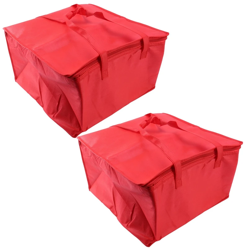 

2X Foldable Large Cooler Bag Food Cake Insulated Bag Foil Thermal Box Waterproof Ice Pack Lunch Box Delivery Bag Red