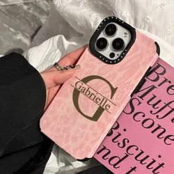 Customized Pink Leopard Synthetic Leather Phone Case with Personalized Name Cover - iPhone 15 Plus (Pink)