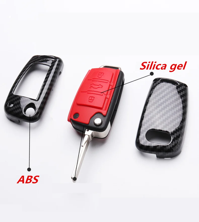 Key Case Cover Carbon Fiber Silicon Flip Car Key For Audi A1 A3 A4 A6 TT Allroad Q3 Q7 R8 S6 SQ5 RS4 2018 keychain