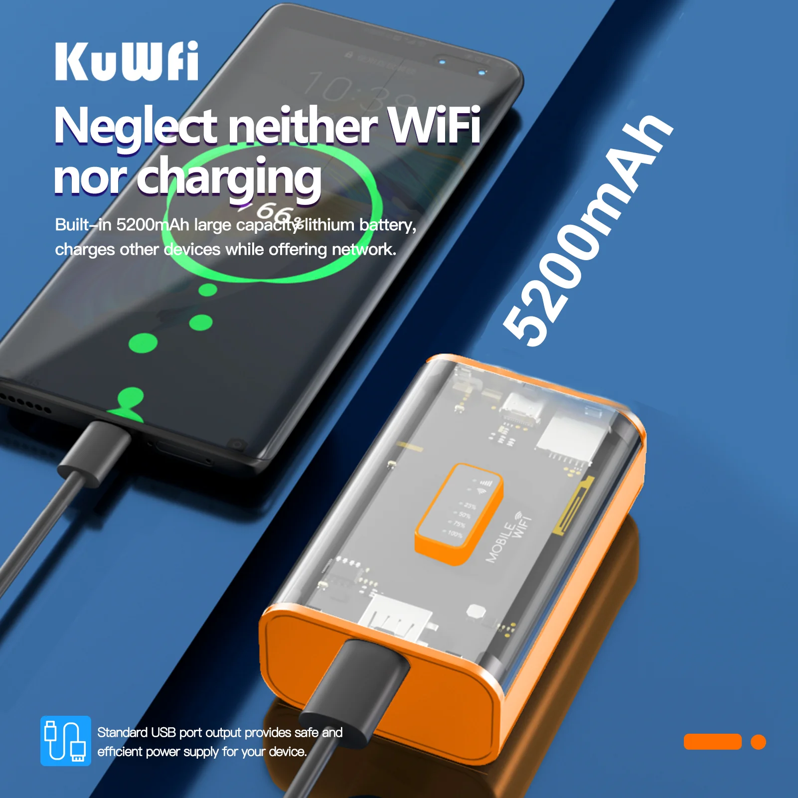 Lte Mobile Travel Router Hotspot Wi-fi sem Fio Saída Usb tipo c de Carregamento Slot para Cartão Sim Móvel de Proteção 5200mah 150mbps Kuwfi4g - Imagem 4