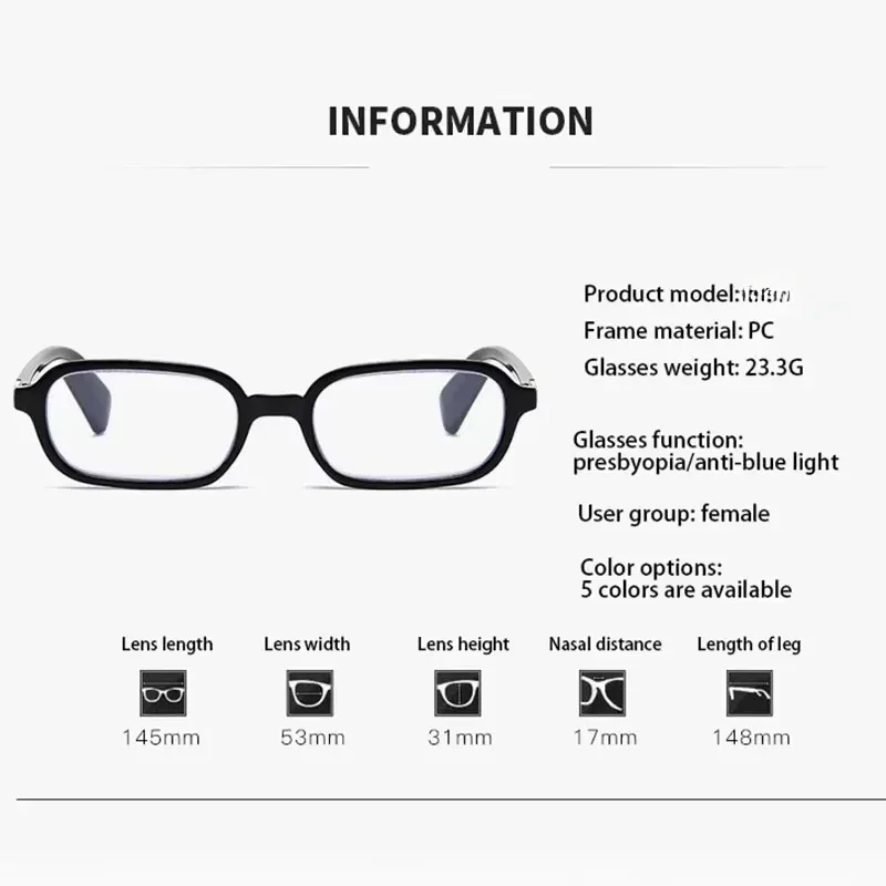 Square Frame Reading Glasses Anti-blue Light Hyperopia 0+4.0 6