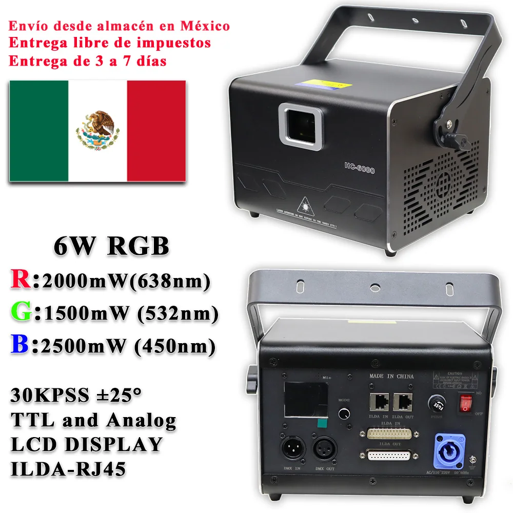 Proyector Láser RGB de Animación YUER de 6W, Iluminación de Escenario, Escaneo de Haz de 30Kpps, Equipo de Discoteca, Bar, DJ, con Luces ILDA RJ45