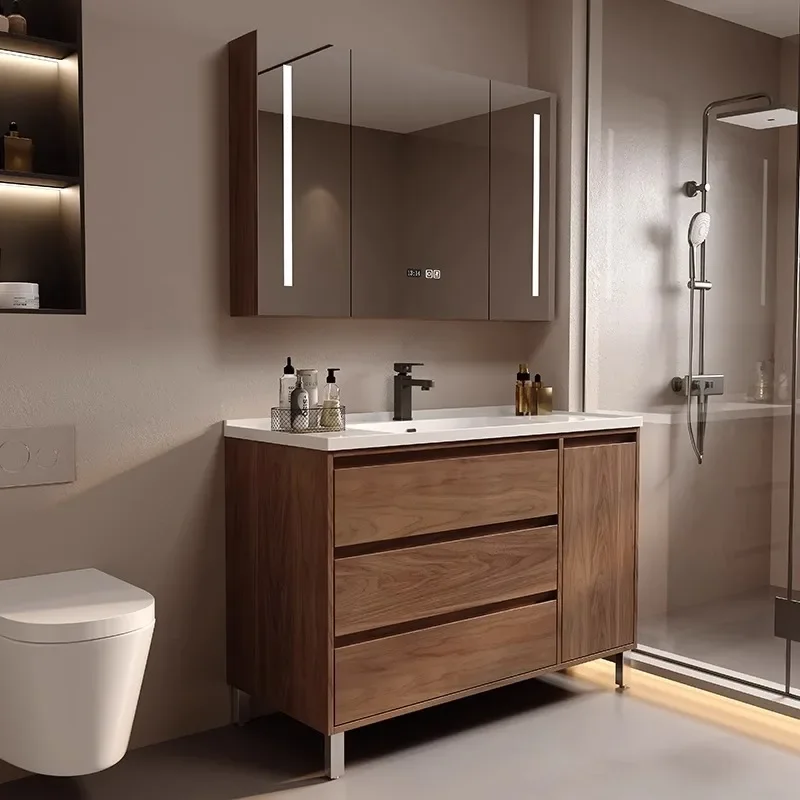 New Chinese floor-to-ceiling simple bathroom cabinet, ceramic integrated basin, combined washbasin, washbasin