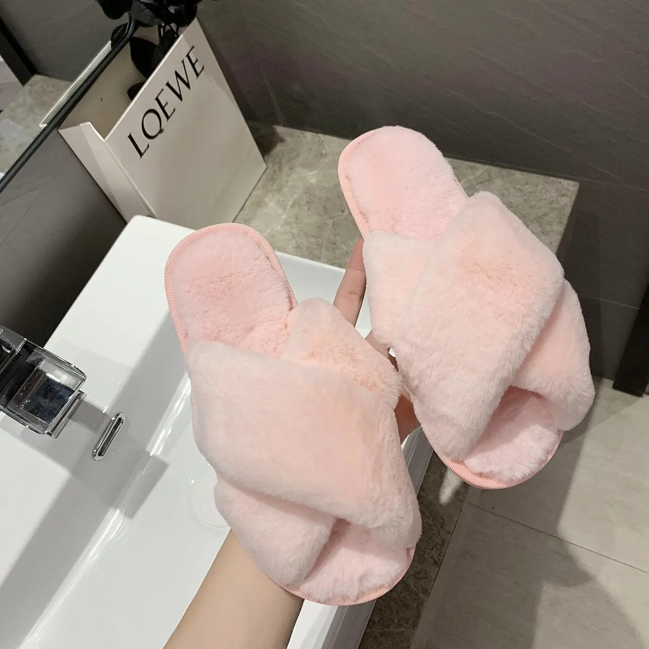 slippers women's large size home colorful  plush cotton slippers BF07