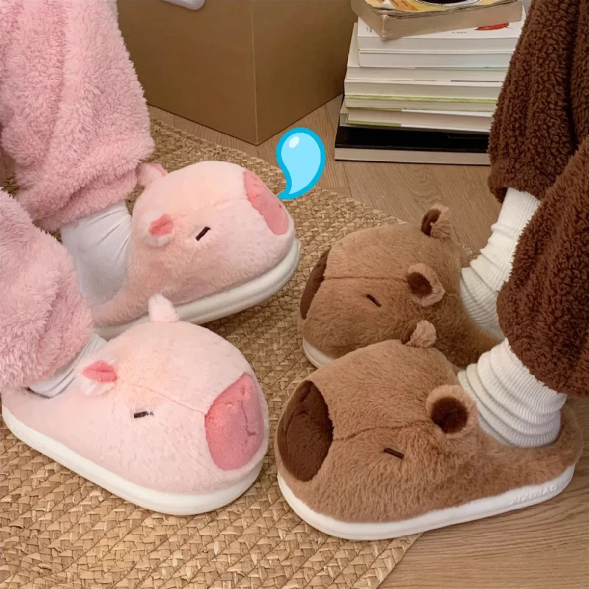 Couple Cute Kapybara Design Slippers Women Winter Casual Soft Heel Slippers Platform Fur Warm Indoor Comfortable Home Slippers