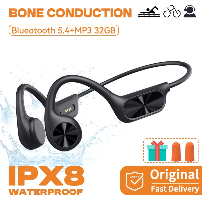 New IPX8 Waterproof Swimming Earphone Bone Conduction Headphones With 32G MP3 Player Wireless Bluetooth 5.4 Headset LED Display
