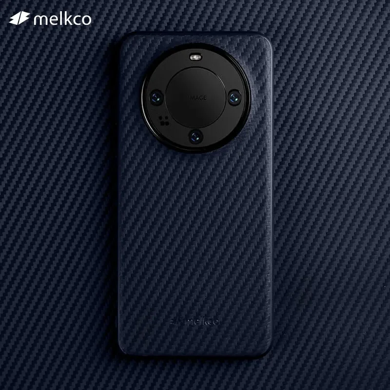 

Melkco Carbon Fiber Texture Genuine Leather Case For Huawei Mate 60 Pro Mate60Pro Plus Anti-slip Silicone Frame Protective Cover