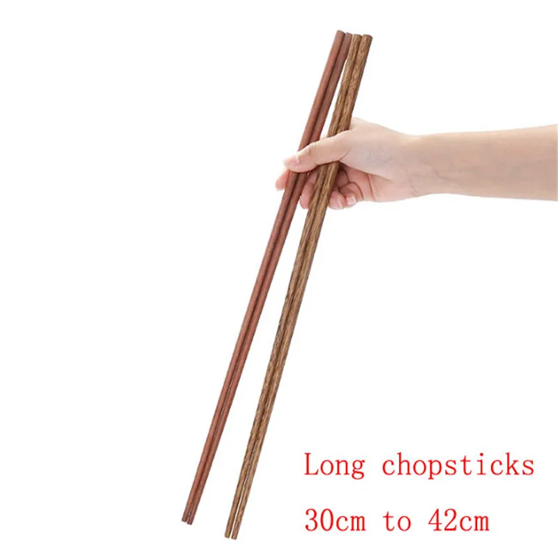 HuaLan Reusable Natural Wooden Extended Chopsticks Cooking Noodle Set of 4 16.5 Inches Lengthened Chopstick Suitable for Hotpot Frying 