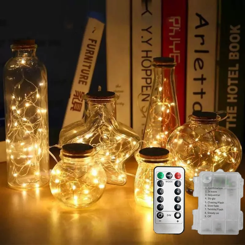 2/5/10/20m LED Fairy Wire String Light Battery Powered with Remote Christmas Wedding Garland Outdoor Birthday Bedroom Decoration