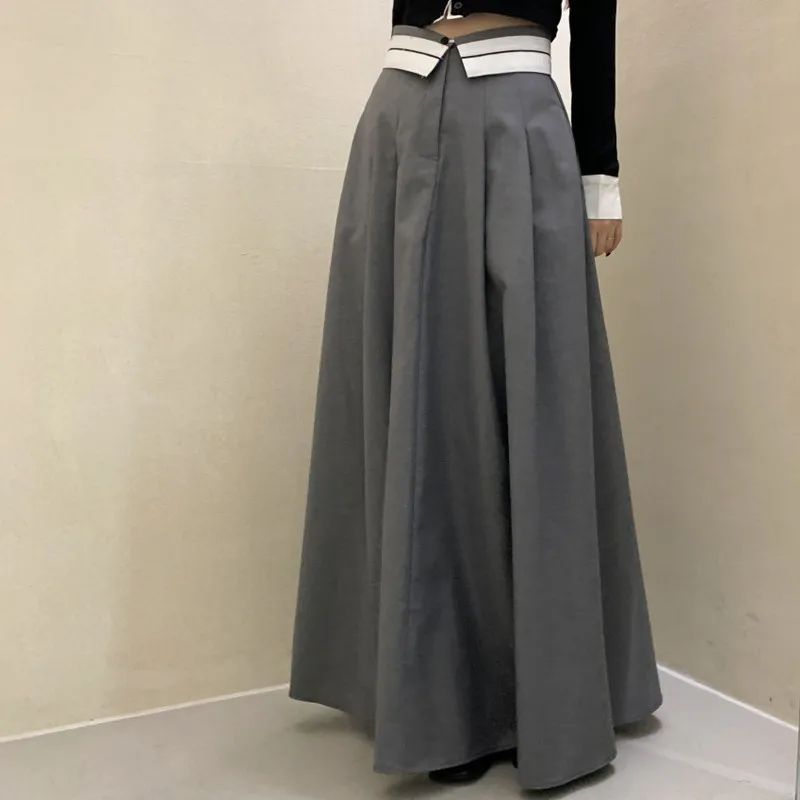 

Hsa College Style Women Pleated Skirt 2023 Spring Summer High Waist Long Skirts Woman Korean Style Gray A-Line Long Skirt